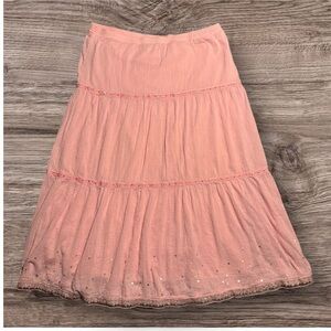 Vintage City Girl by Nancy Bolen Pink Tiered Maxi Skirt with Sequin Trim